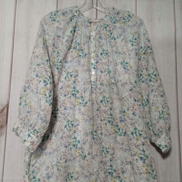 A.n.a‎ Shirt Ladies 2xl White Floral Shimmer Semi Sheer Long Sleeve Light Weight - Picture 1 of 8